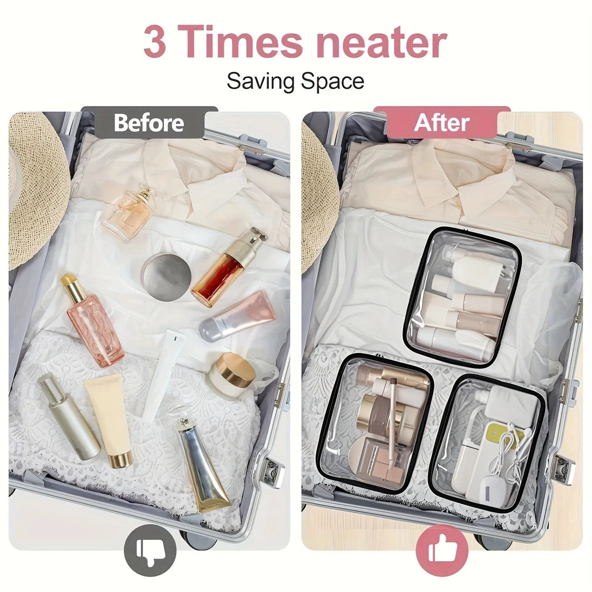 Large Capacity Waterproof Cosmetic Bag Travel Organizer Easy Wipe Clean