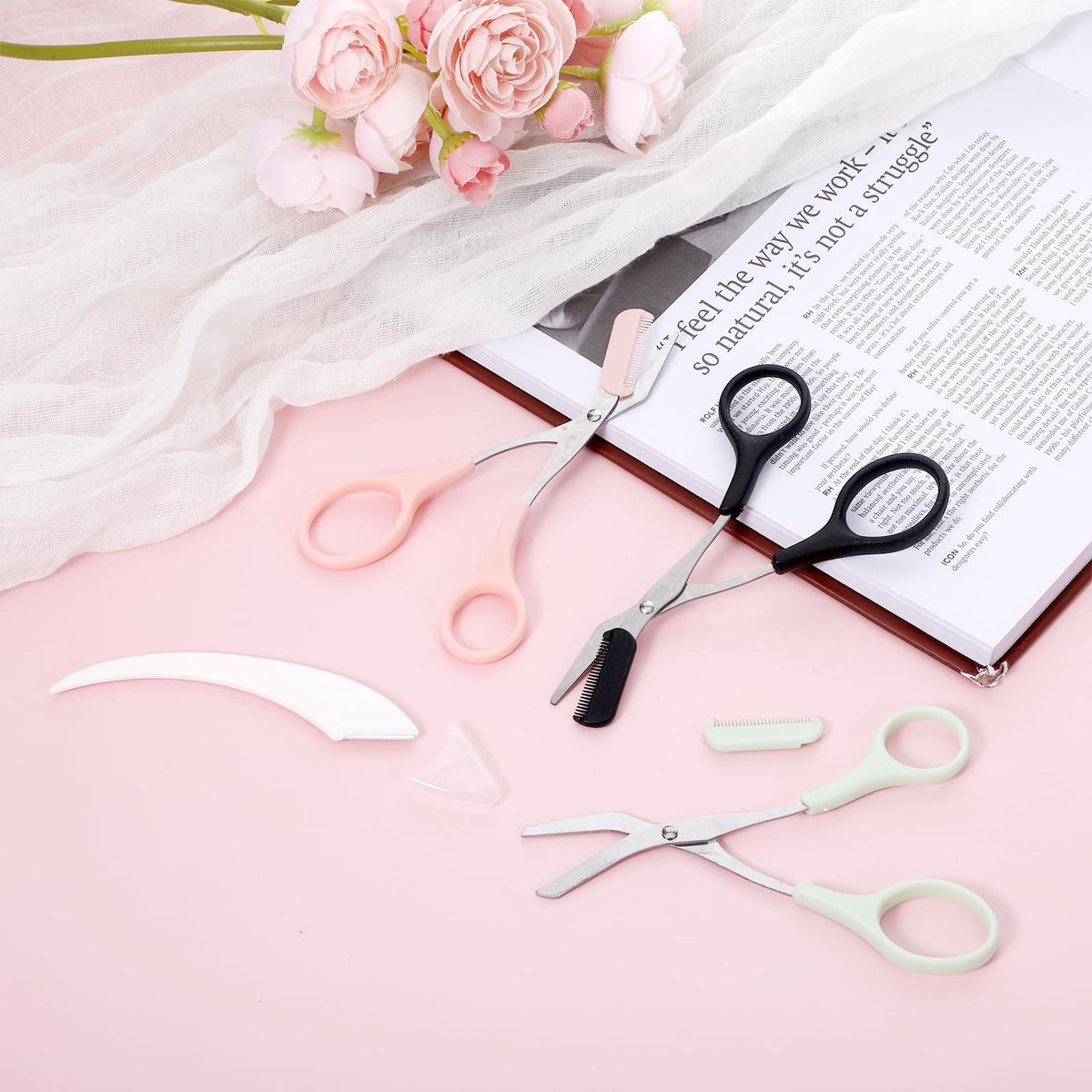 Stainless Steel Eyebrow Scissors with Comb Set - Precise Trim & Shaping