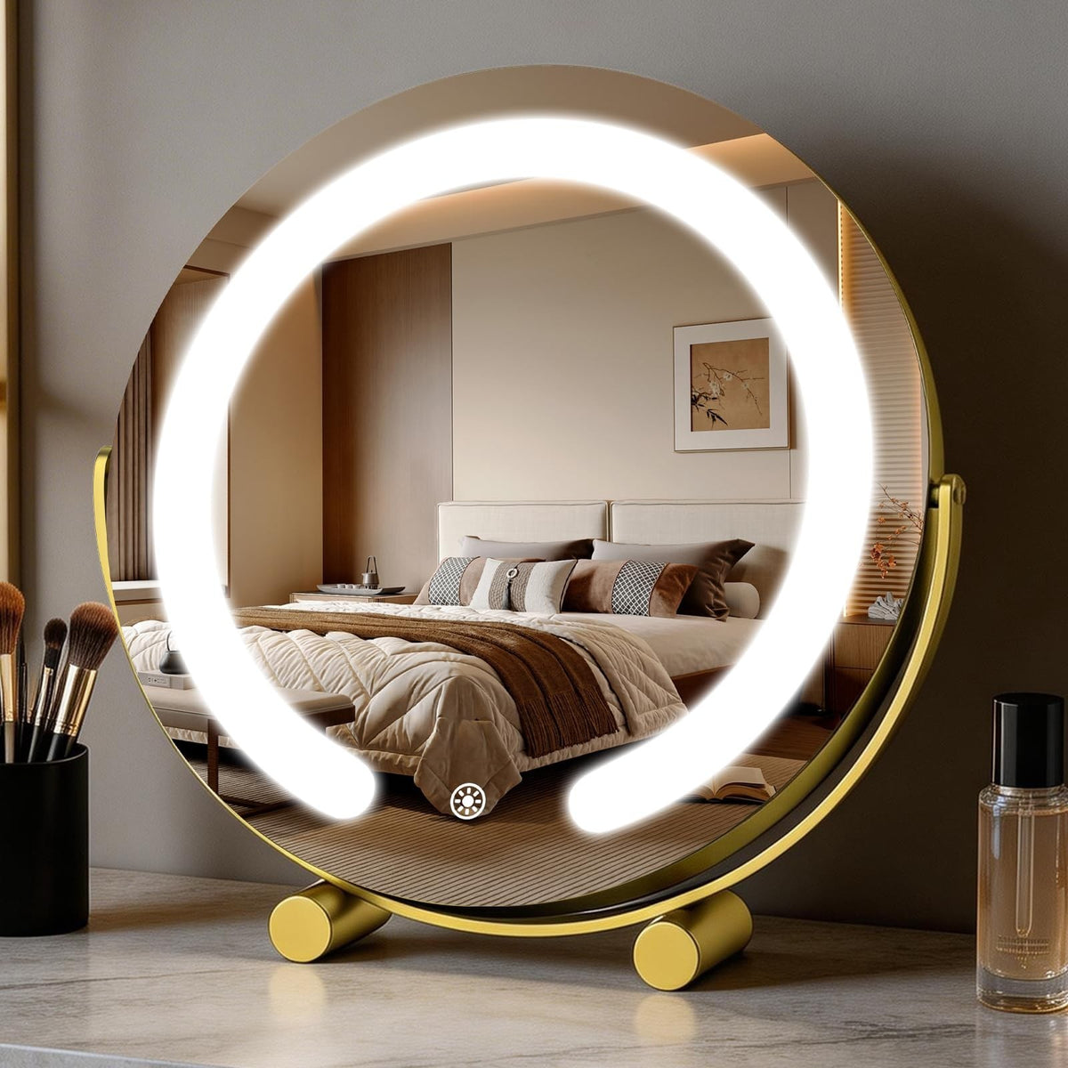 12-Inch LED Lighted Makeup Vanity Mirror with Touch Control, Dimmable & Rotatable, Gold Finish