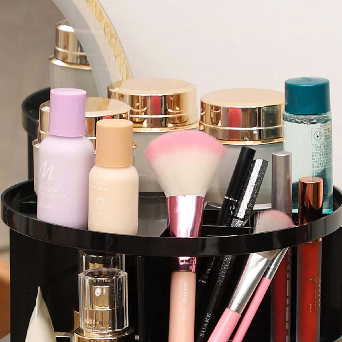 Rotating Makeup Organizer with Adjustable Layers - Vanity Storage, 360 Spin