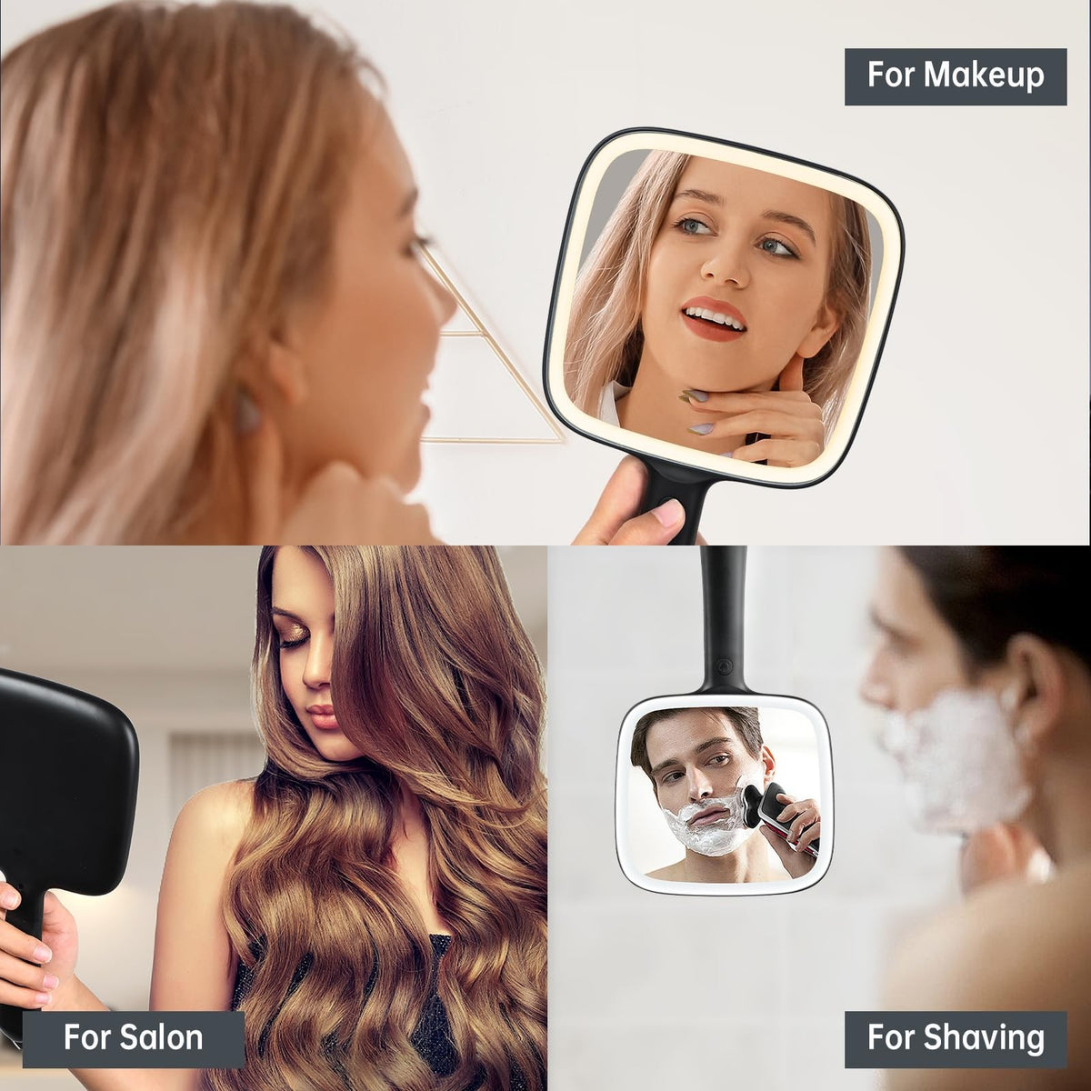Lighted Travel Handheld Mirror with 3 Dimmable LED Light Colors - Compact Makeup & Shaving Mirror