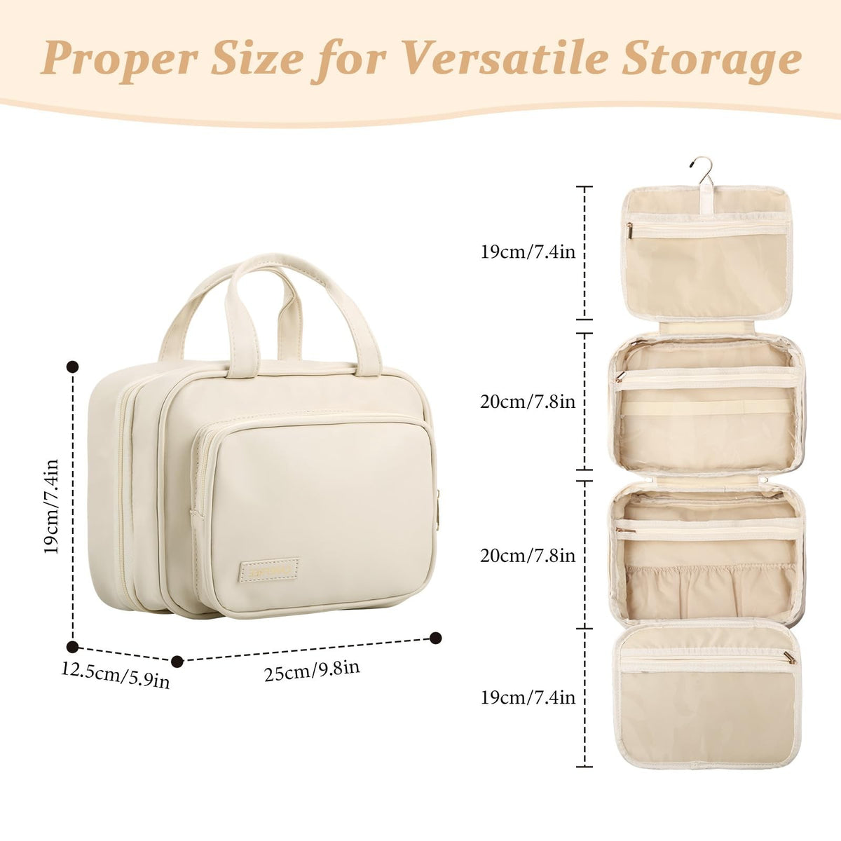 Waterproof Hanging Toiletry Bag for Women Travel Organizer White