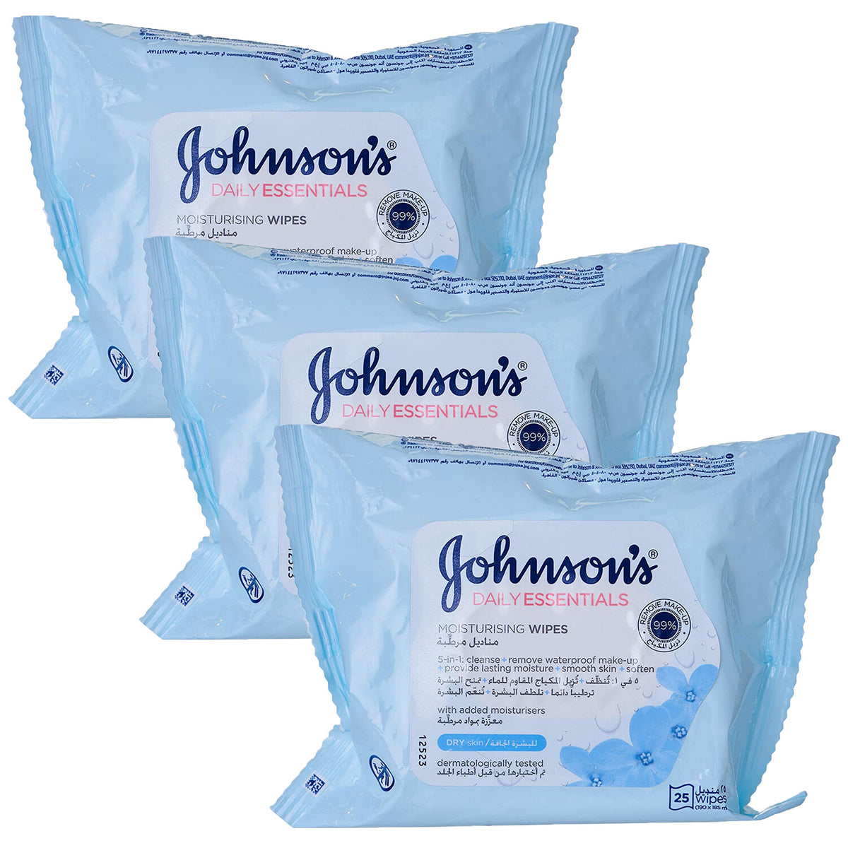 Johnson's Daily Essentials Nourishing Baby Wipes Pack of 3 - Hypoallergenic & Gentle