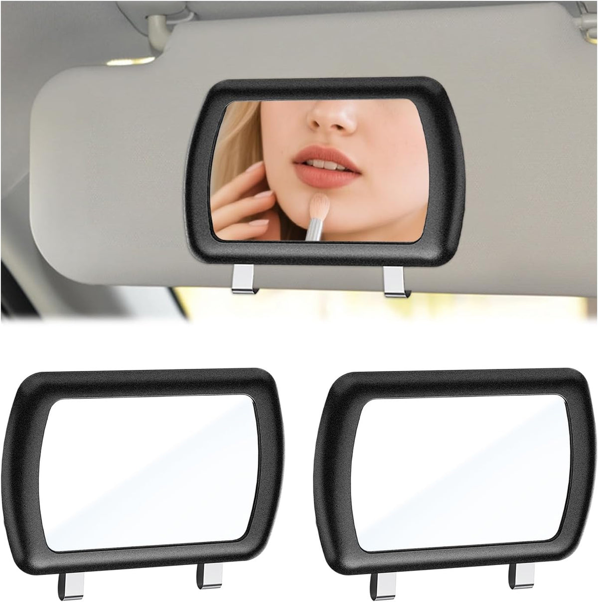 Car Sun Visor Vanity Mirror 6.57 x 4.33 Inches Clip-On Rear View Sun-Shading 2 Pack