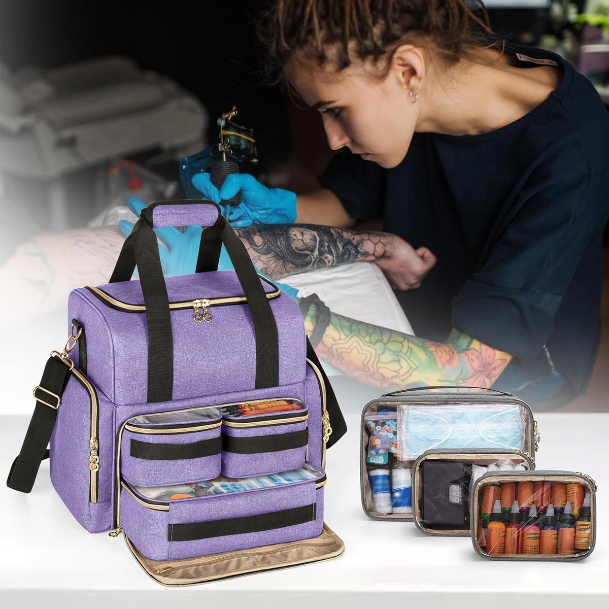 Large Tattoo Travel Case with Removable Pouches & Organizer