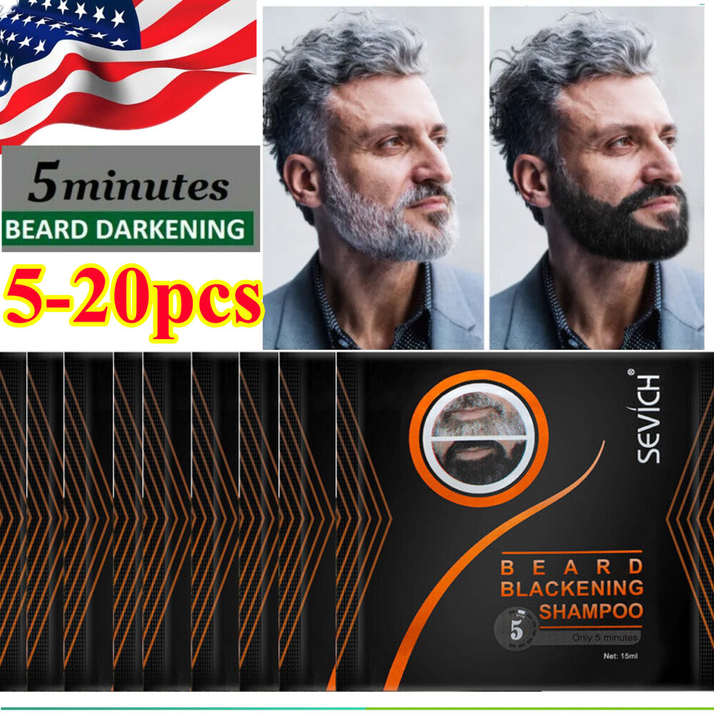 Beard Hair Color Dye Shampoo - Instant Black Darkening