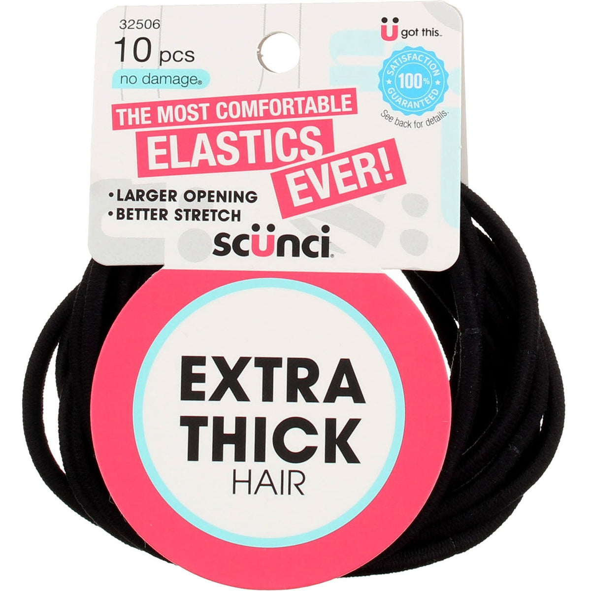 4 Pack Scunci No Damage Extra Thick Hair Elastics, Brown, 10 Ct