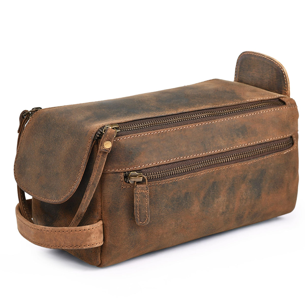 Genuine Leather Travel Toiletry Bag - Water-Resistant Dopp Kit for Men & Women