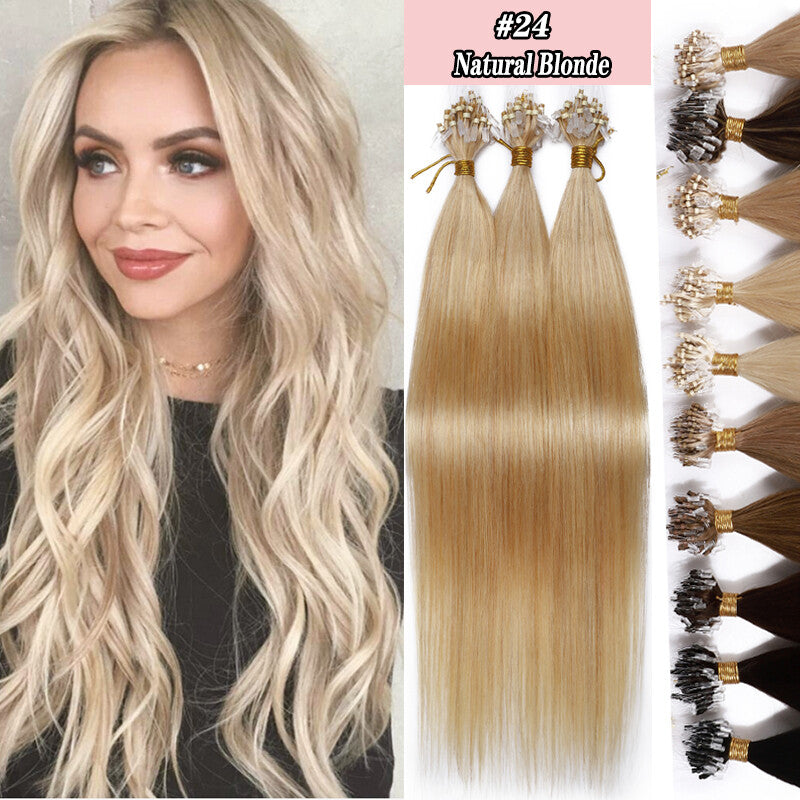 Remy Human Hair Extensions Full Head Micro Loop Beads - Multiple Colors & Lengths