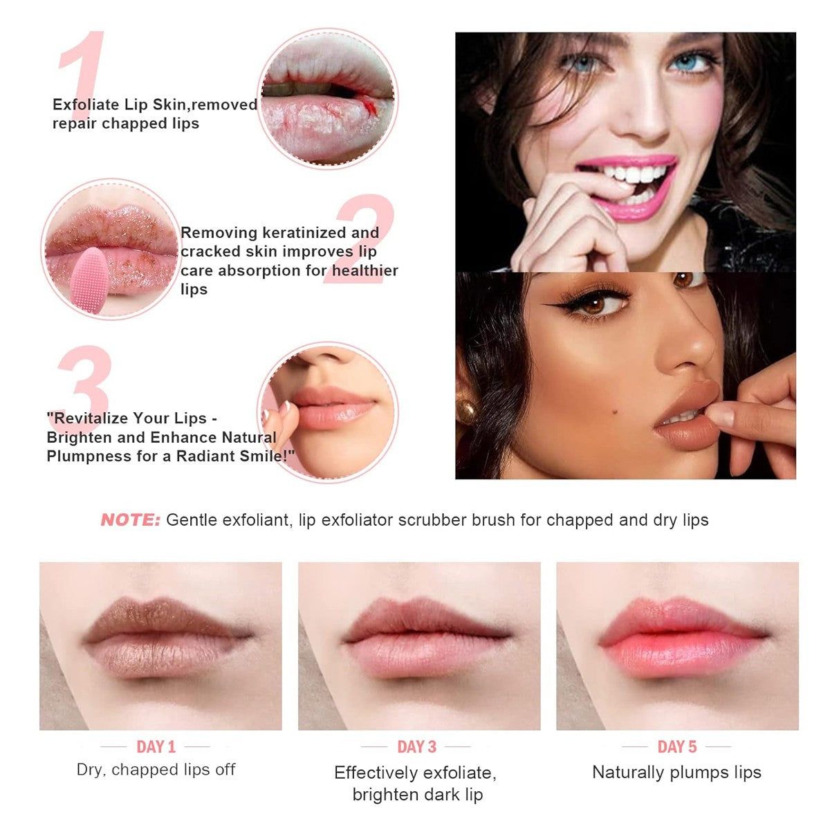 Lip Scrub Brush Set - Double-Sided Silicone Exfoliating Tool for Smooth Lips