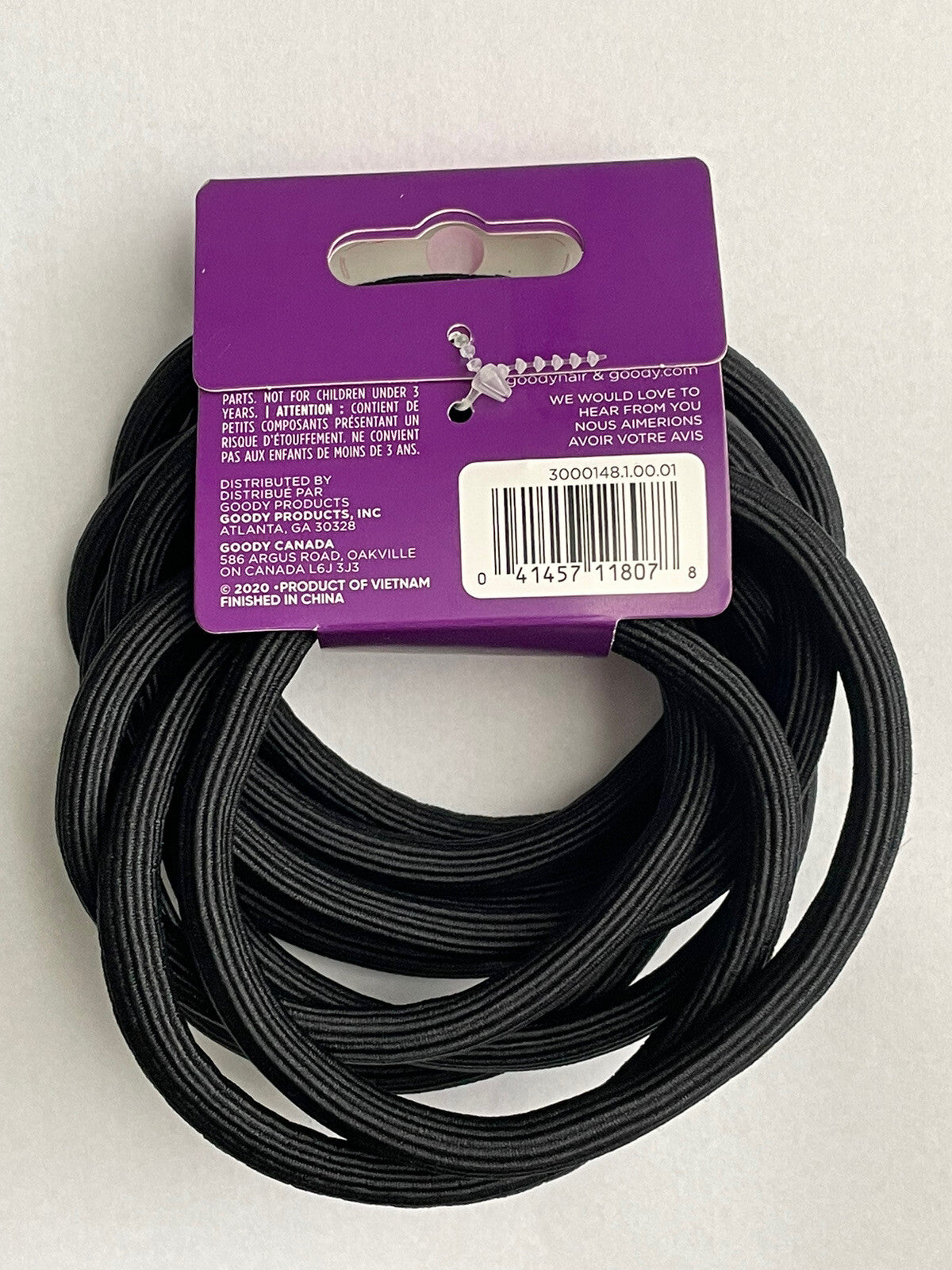 GOODY OUCHLESS THICK HAIR BLACK NO METAL ELASTICS TIES 20 COUNT 10