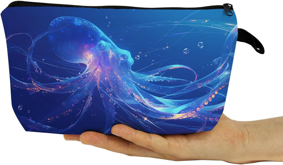 Octopus Print Cosmetic Bag - Small Makeup & Toiletry Organizer, Travel-Friendly