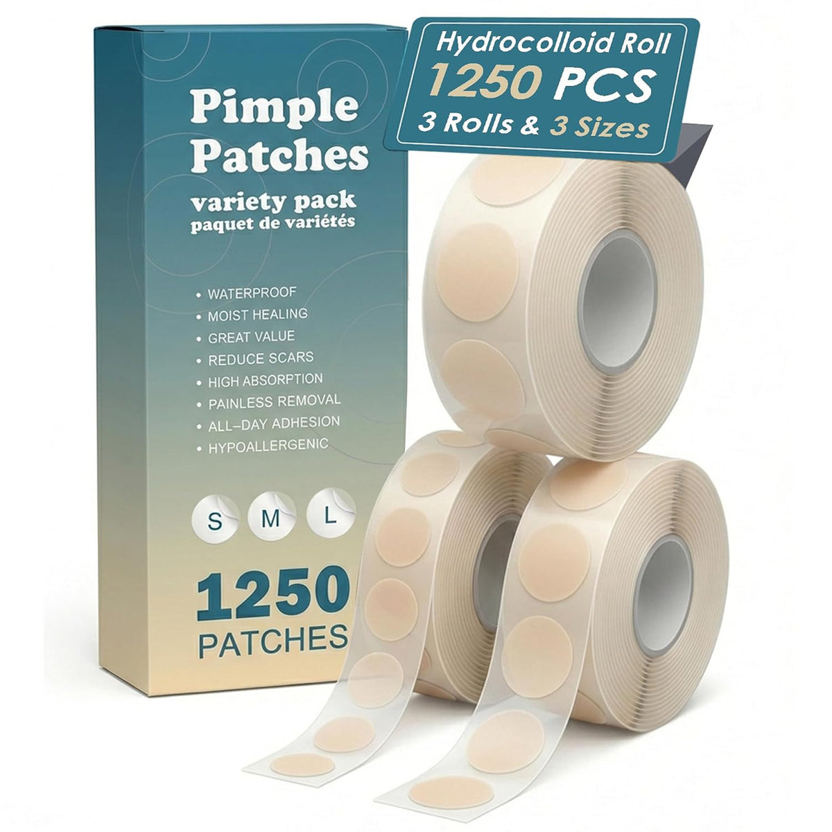 Hydrocolloid Acne Patches Set - 1250 Clear Facial Blemish Cover