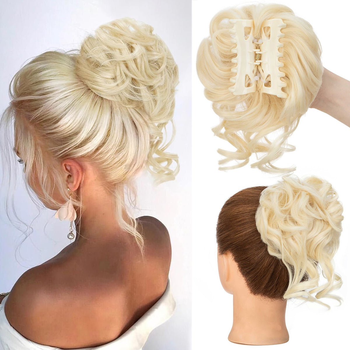 Thick Messy Curly Hair Bun Claw Clip Extensions - Multiple Colors & Lengths