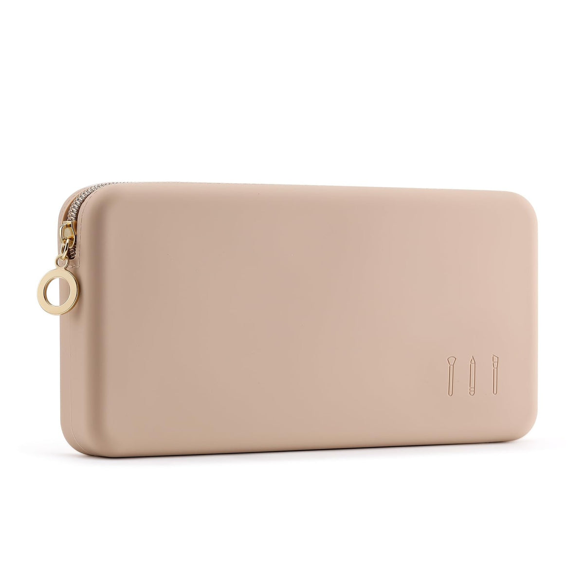 Large Silicone Makeup Brush Bag with Zipper - Travel Cosmetic Organizer, Khaki