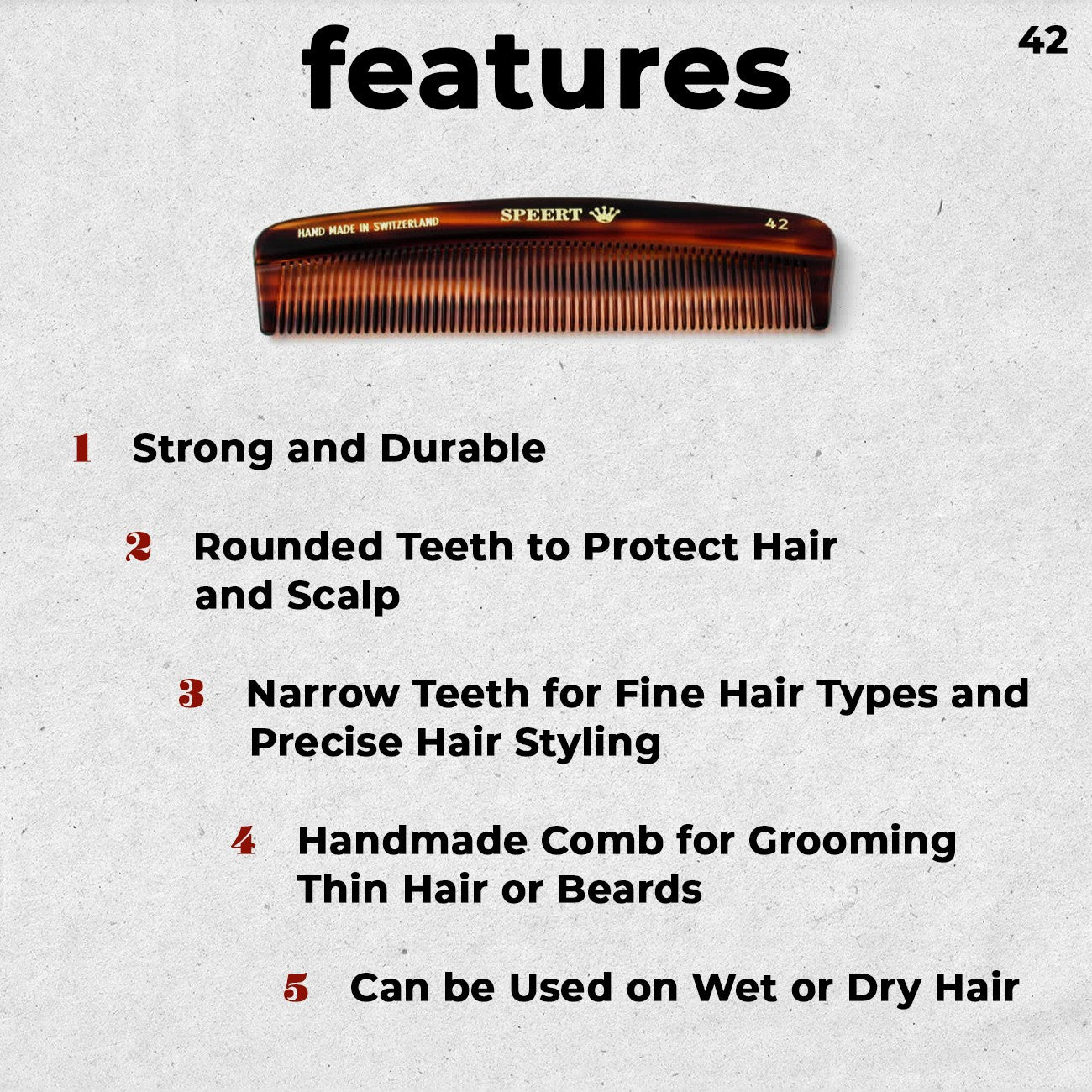 Handmade Swiss Cellulose Acetate Comb - Tortoise Brown, 4.6 x 1.1 Inches