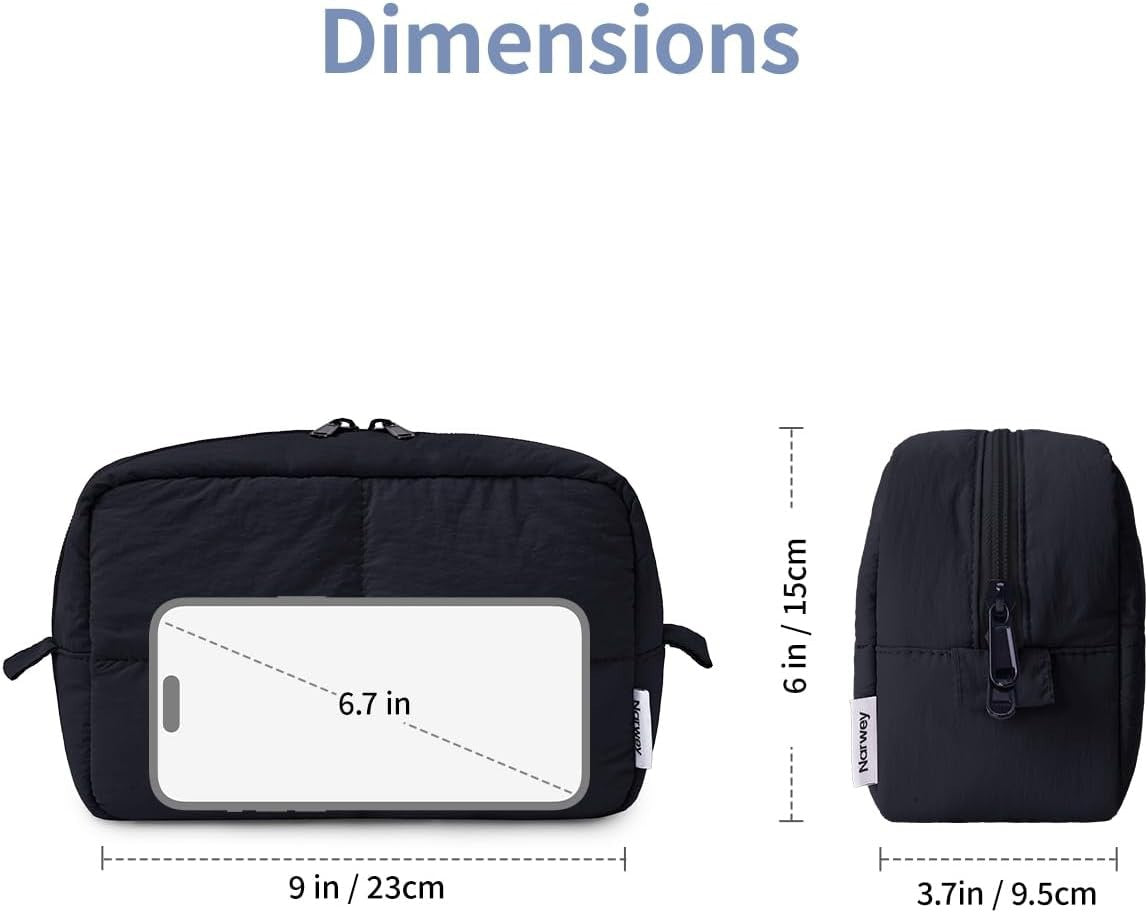 Travel Makeup Bag for Women and Girls, Quilted Cosmetic Organizer, Water-Resistant Puffer Bag