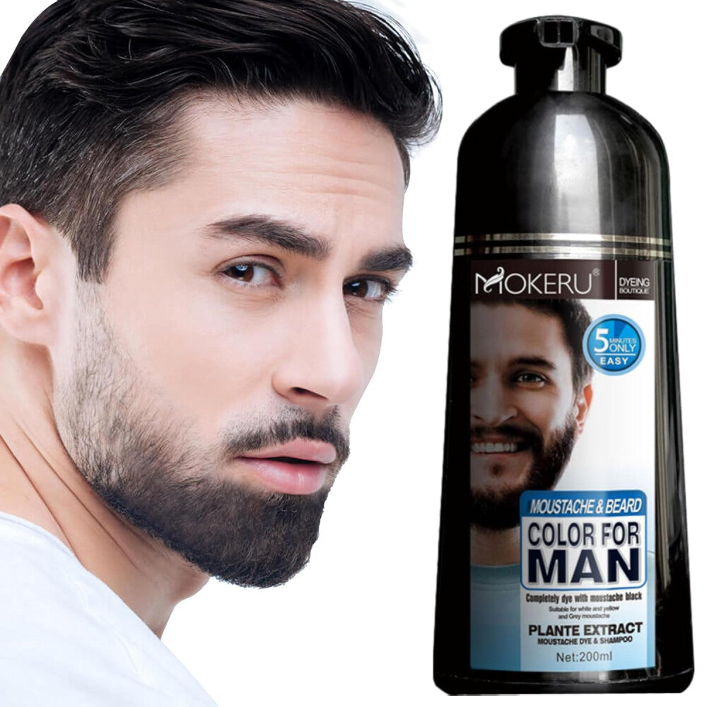 Men's 200ml Black Beard Hair Dye Shampoo - Natural Permanent Color