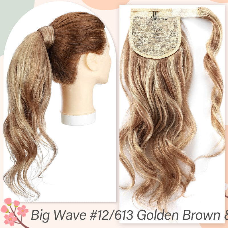 Remy Human Hair Ponytail Extensions Wrap Around Clip-In Hairpiece
