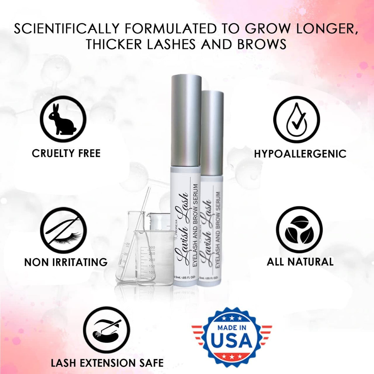 Eyelash Growth Serum with Peptides & Biotin - Long, Thick Lashes & Brows - 3ml 3-Month Supply