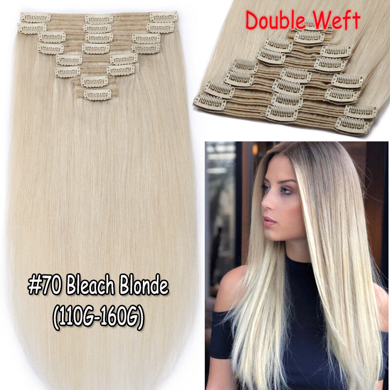 Thick Double Weft Clip-In Human Hair Extensions Full Head - Natural & Straight