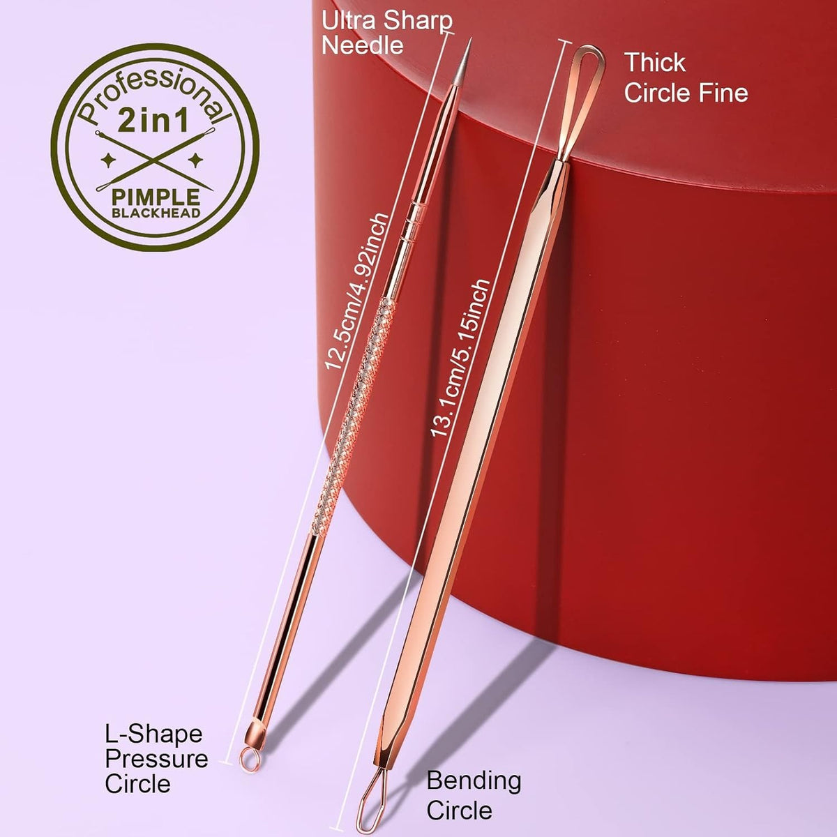 Professional-Grade Comedone Extractor Tool with Rose Gold Finish - Skin Care Pimple Remover