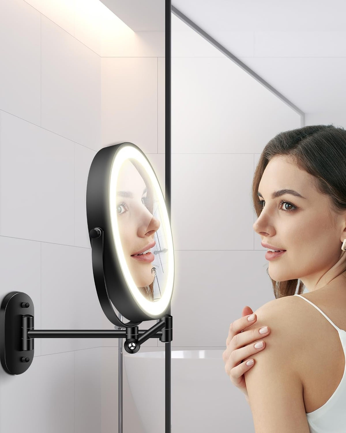20X 9-Inch Wall Mounted Magnifying Makeup Mirror with Light & Adjustable Height