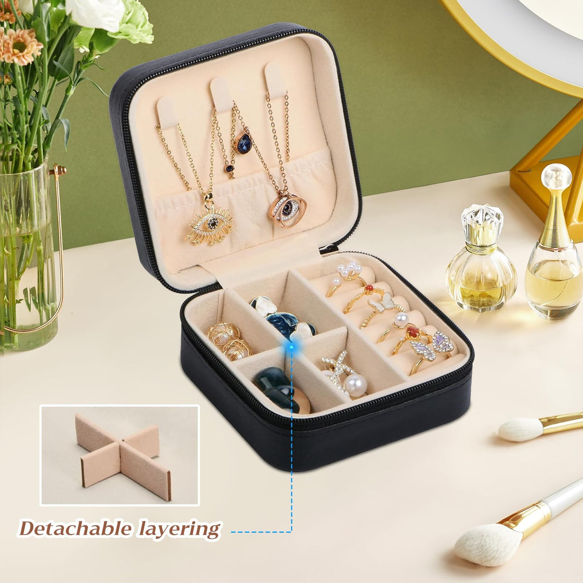 Travel Jewelry Case with Compact Mirror for Women, Squirrel Design