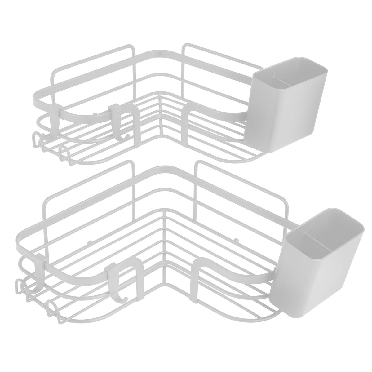 Adhesive Corner Shower Shelf Set - White, Rust-Proof Wall Mount Bathroom Caddy
