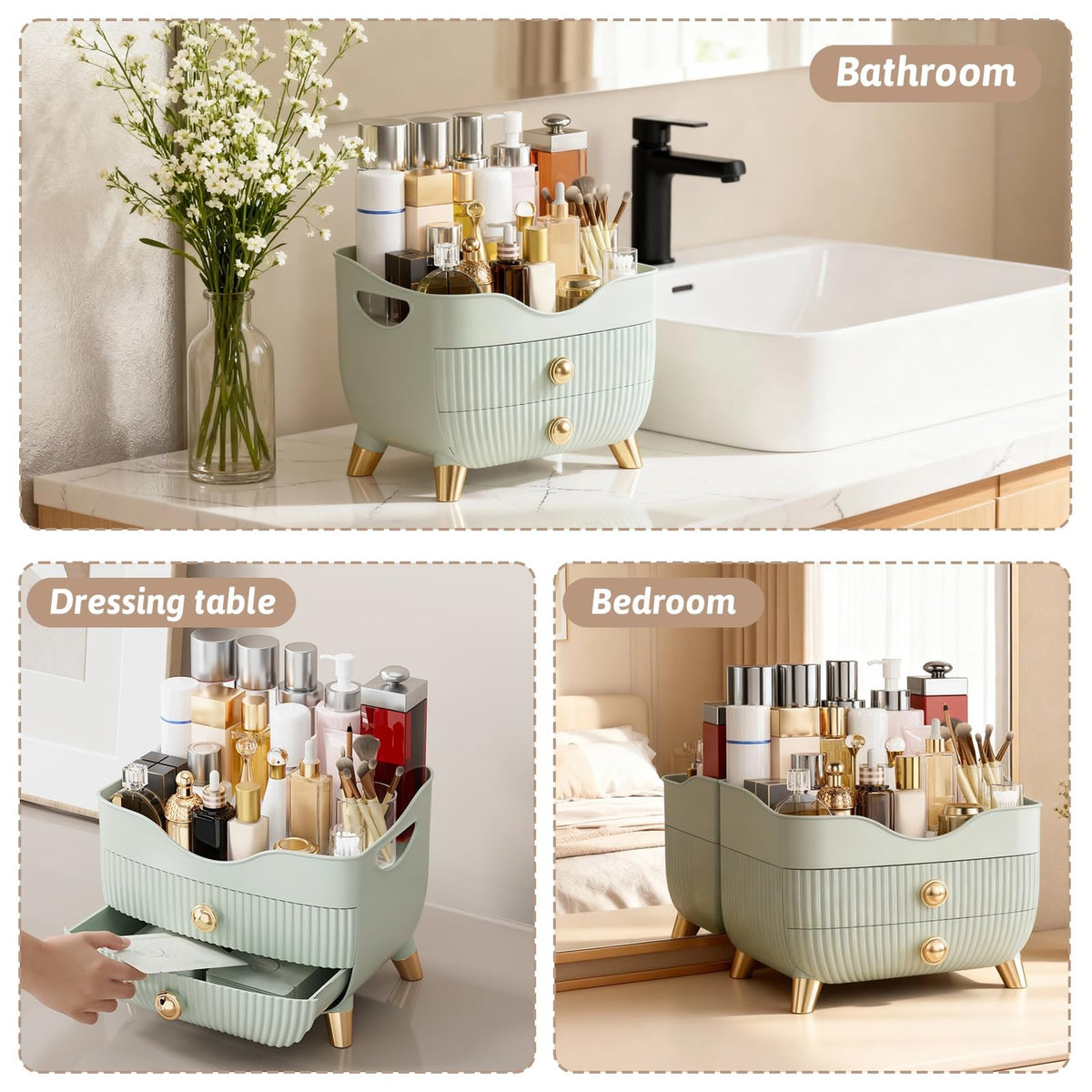 Large Capacity Makeup Organizer with Drawers and Top Compartment for Skincare and Cosmetics
