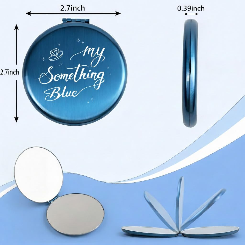 Bridal Blue Compact Makeup Mirror with Ring Design - Wedding & Bridal Gift