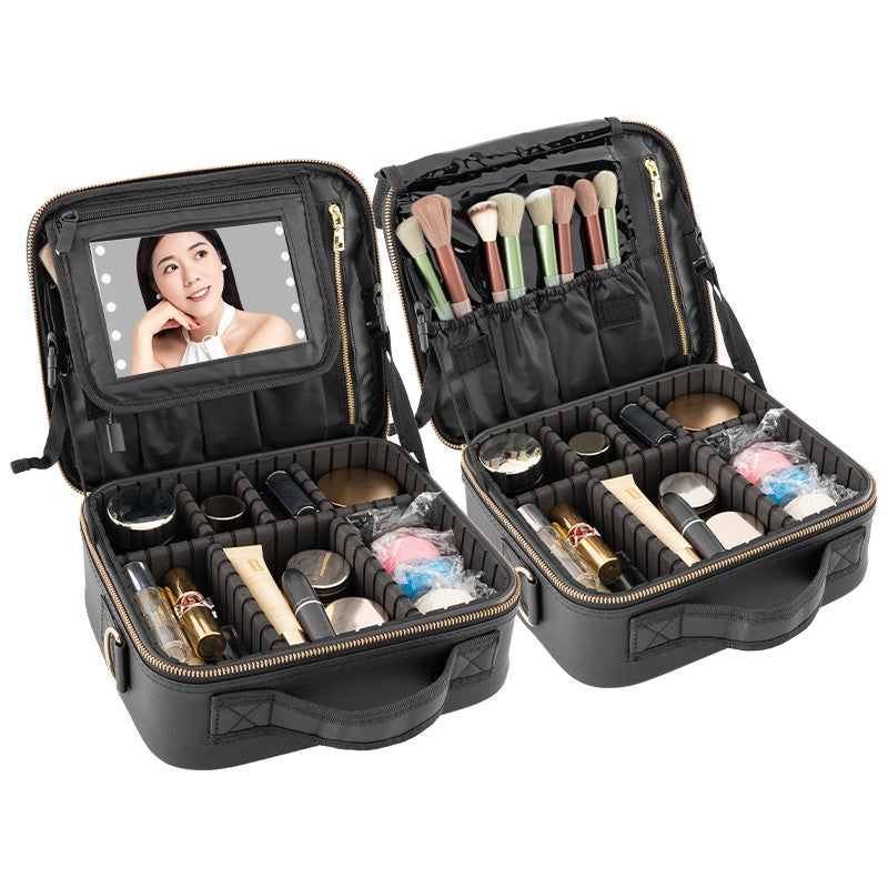 Travel Waterproof Makeup Bag with LED Light Mirror and Handle