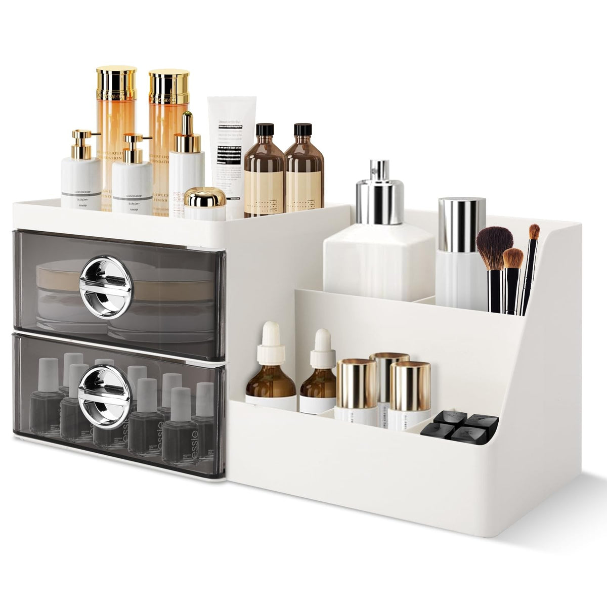 Large Capacity Makeup Organizer with Clear Drawers for Vanity and Skincare