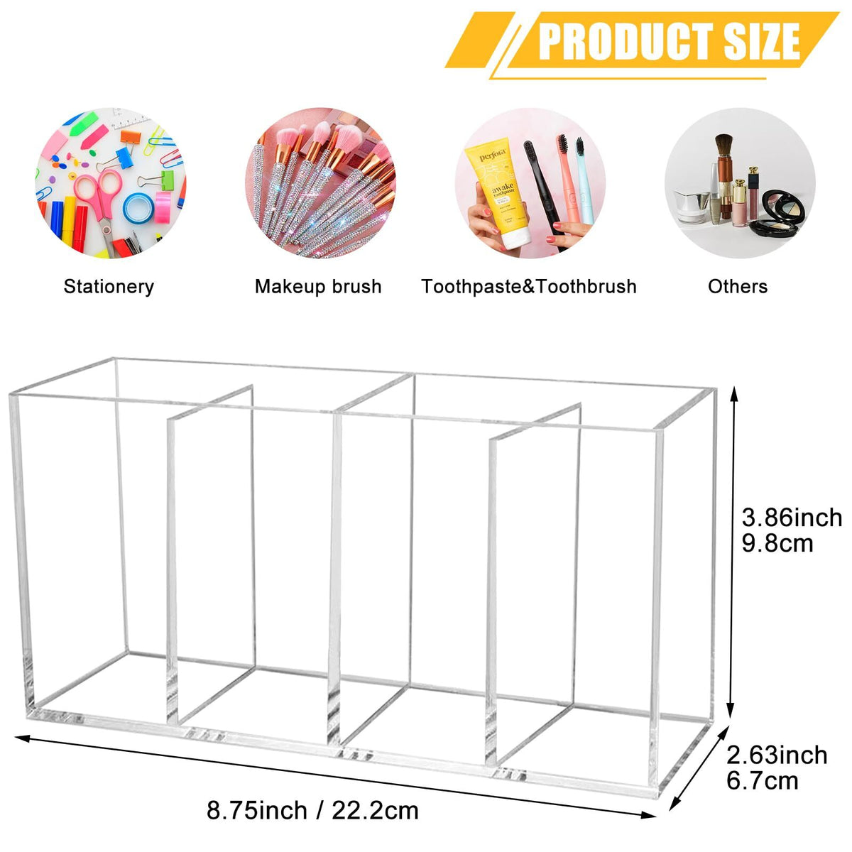 4-Compartment Acrylic Desk Organizer for Pens, Makeup Brushes & Stationery