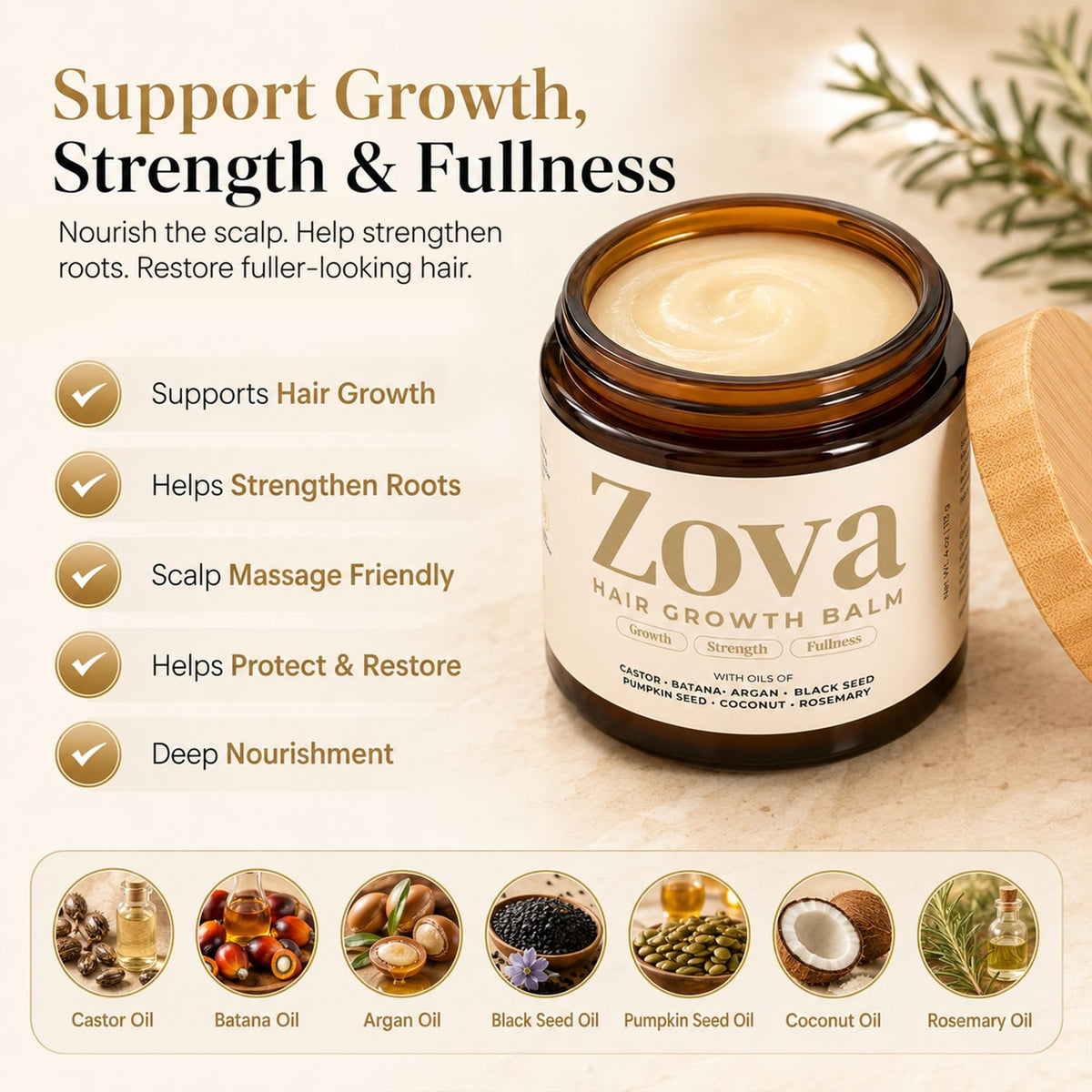 Hair Growth Balm with Castor Argan 4oz - Nourishing Hair Treatment