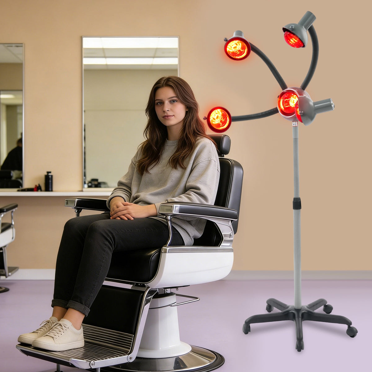 Portable Floor Hair Dryer with 5 Heating Heads & Adjustable Stand