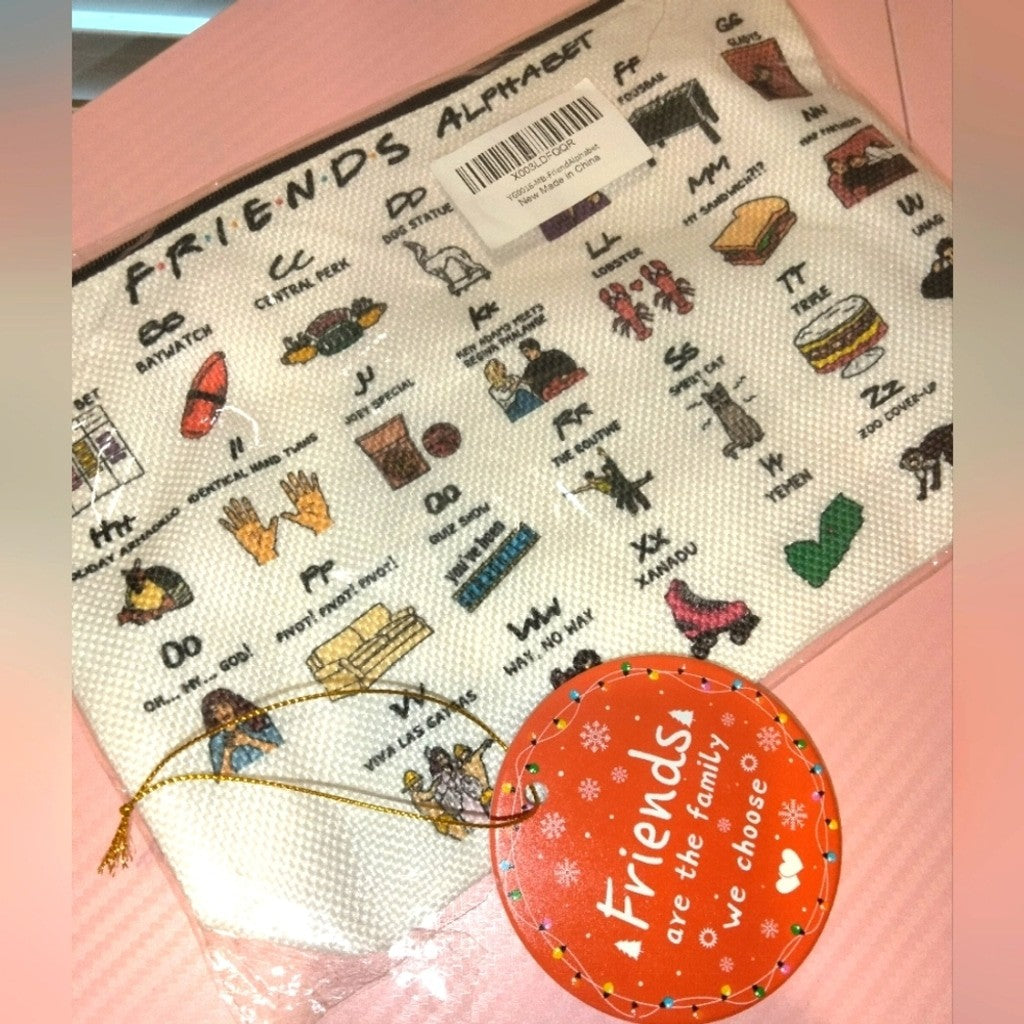 Friends Alphabet Makeup Pouch & Ceramic Ornament Gift Bundle