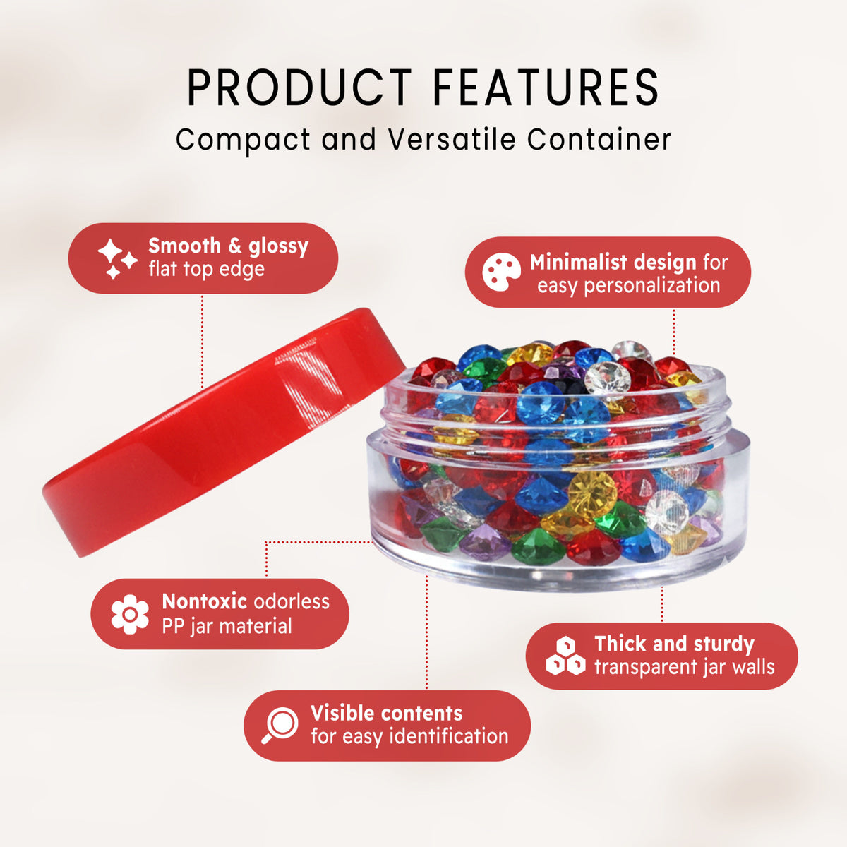 40 Pack 10G Cosmetic Sample Jars with Red Lids - Clear Plastic Reusable Containers