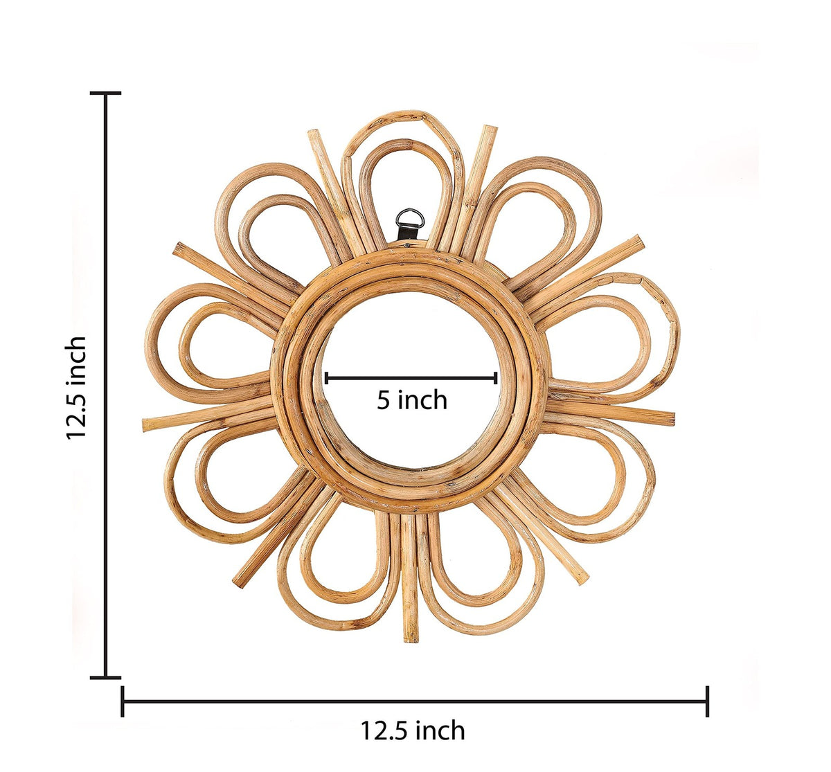 Flower Mirror - Rustic 10 Inch Round Wall Decor with Rattan Frame
