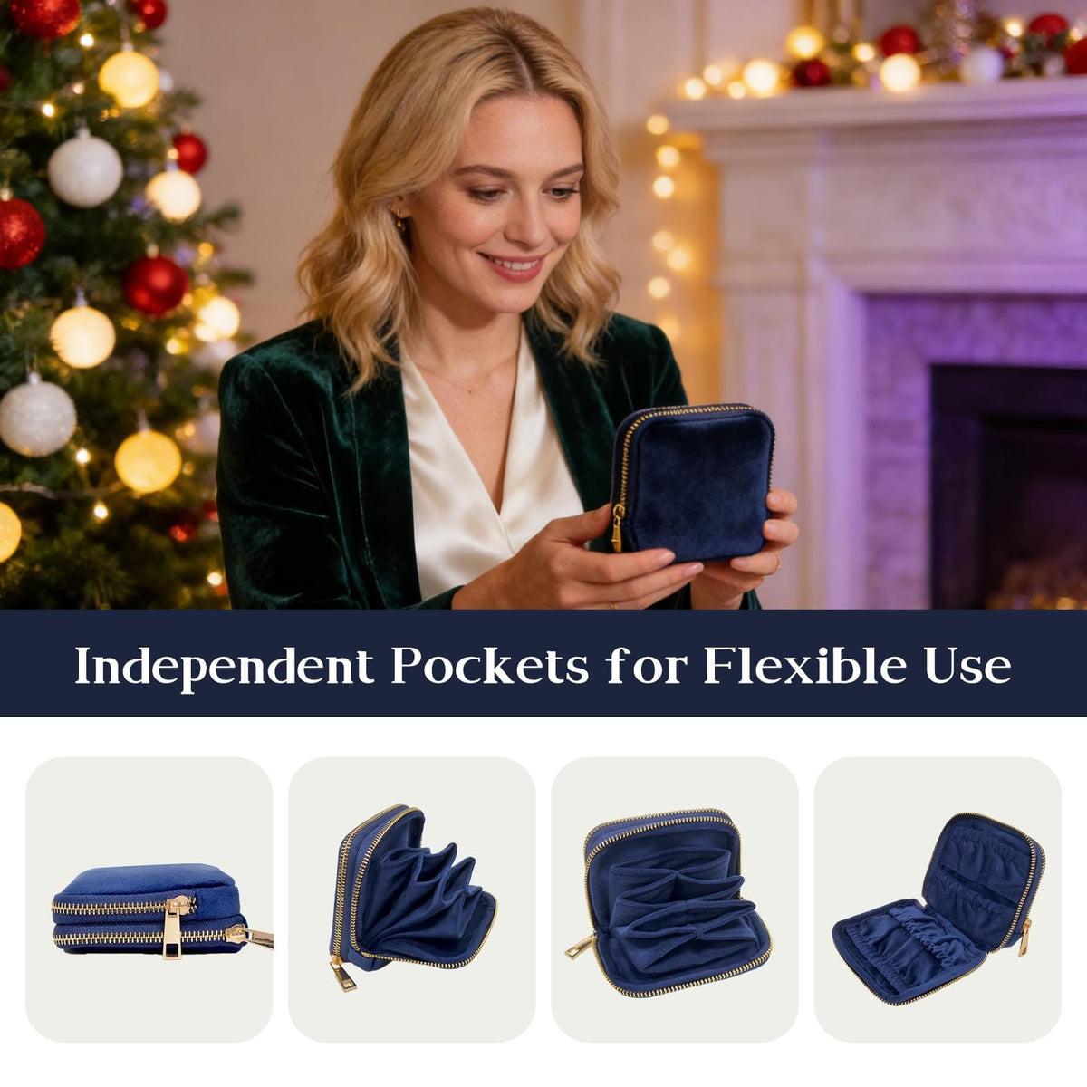 Double-Layer Travel Jewelry Pouch Organizer for Blue - Compact & Secure
