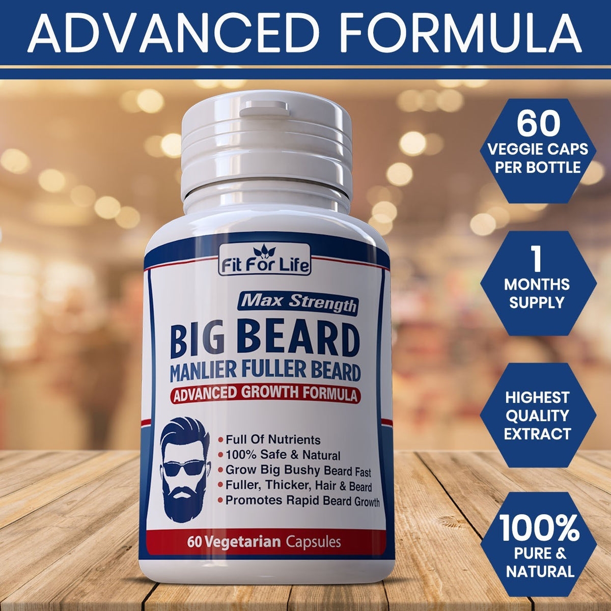 Beard Growth Supplement - 60 Capsules for Fuller Thicker Facial Hair