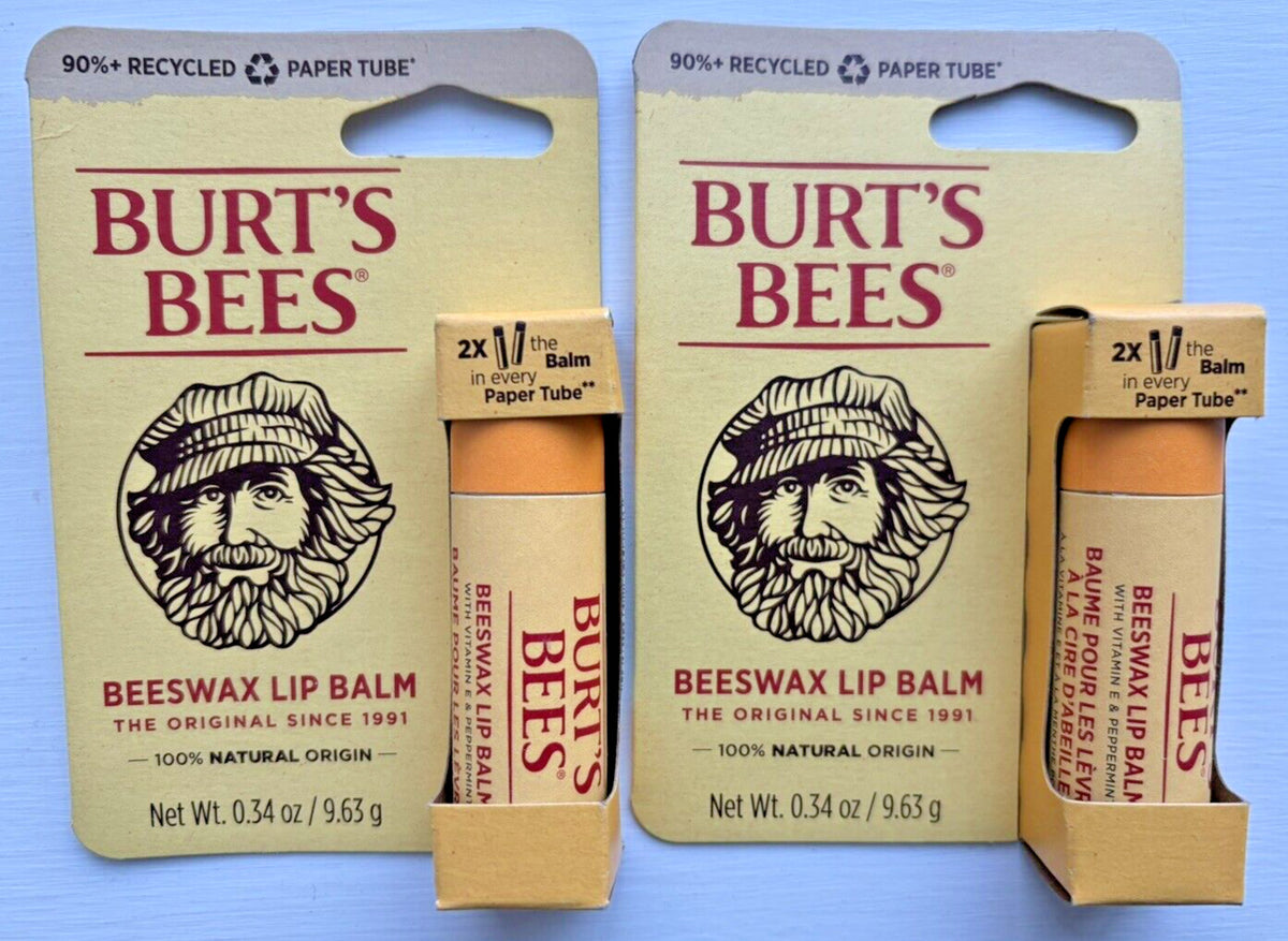 2 Pack Burt's Bees Beeswax Lip Balm in Paper Tube - Hydrating Natural Lip Care