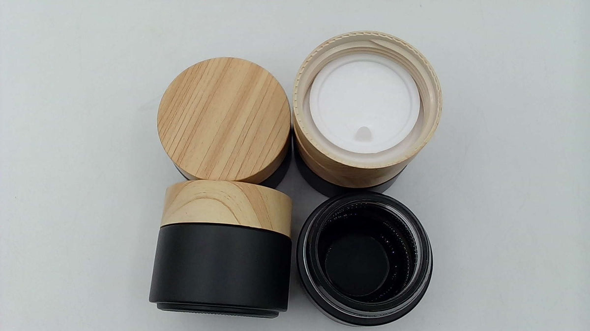 Black Wooden Cosmetic Jar - Minimalist Matte Black Container for Creams & Serums