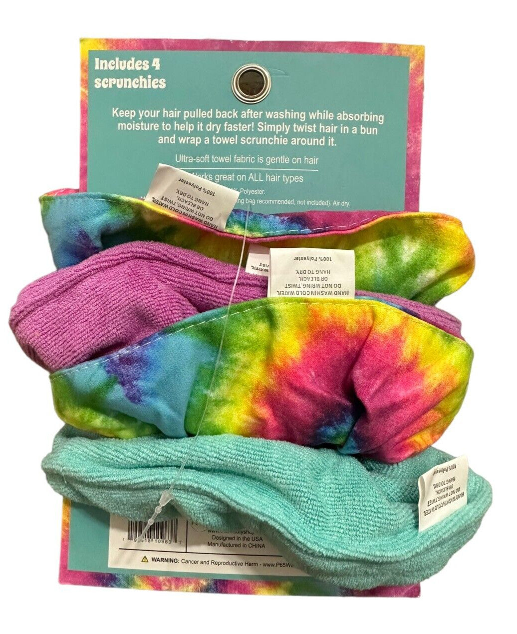 Set of 4 Towel Scrunchies, Ultra Soft Fabric for All Hair Types