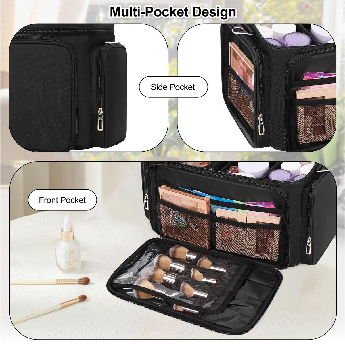 Large Makeup Organizer Bag with 2 Pouches - Travel Cosmetic Case
