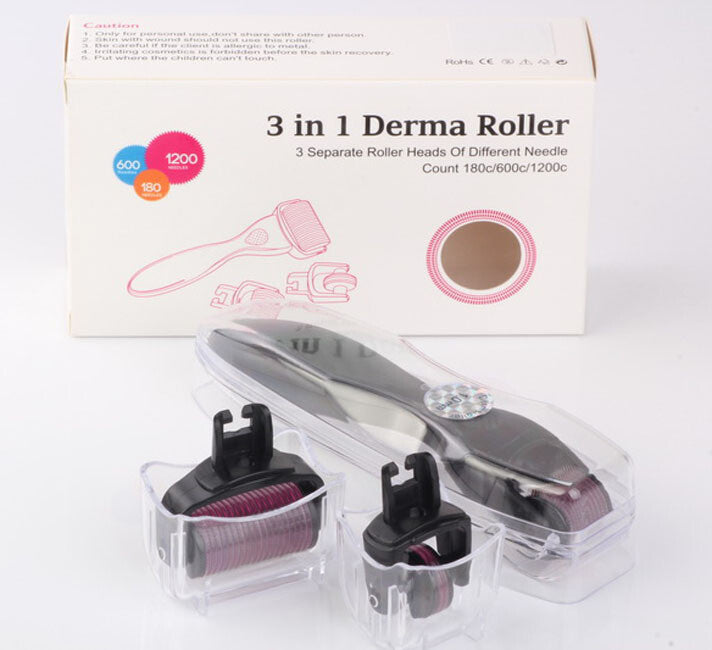 Titanium Derma Roller Set for Skin Rejuvenation & Hair Growth - 3 in 1