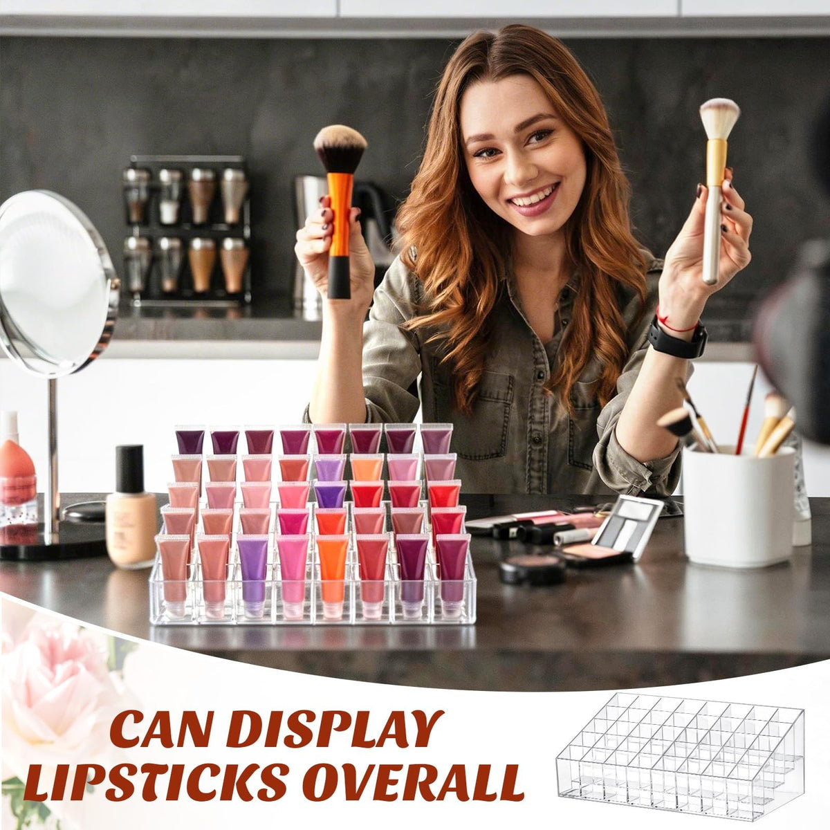Acrylic Lipstick Organizer Case with 40 Compartments - Transparent Makeup Storage Box