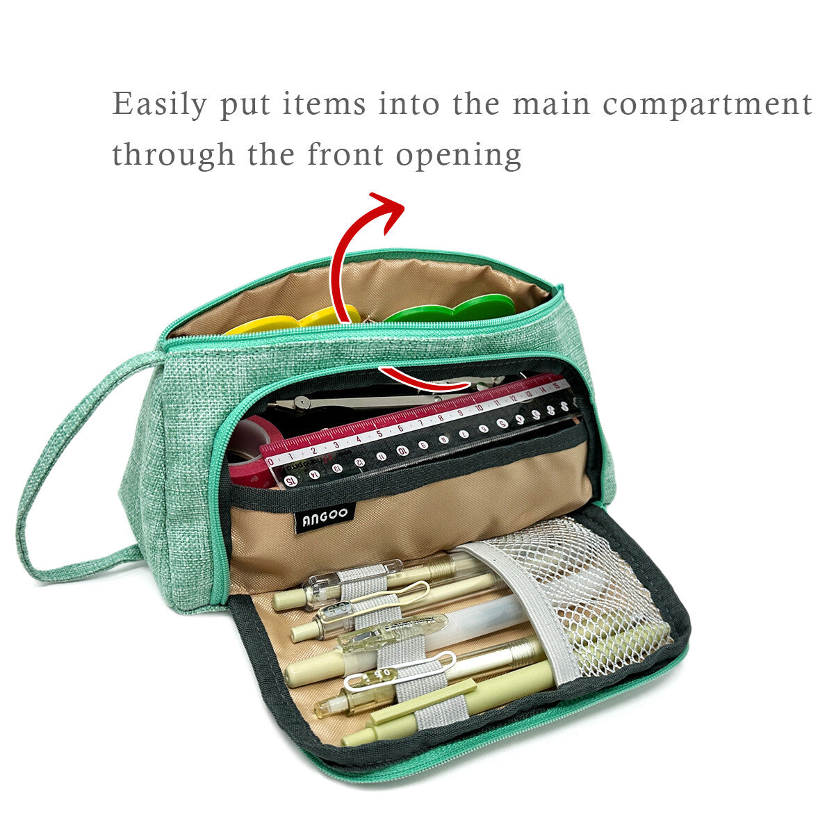 Large Capacity Portable Pencil Case with Front Window & Multiple Pockets