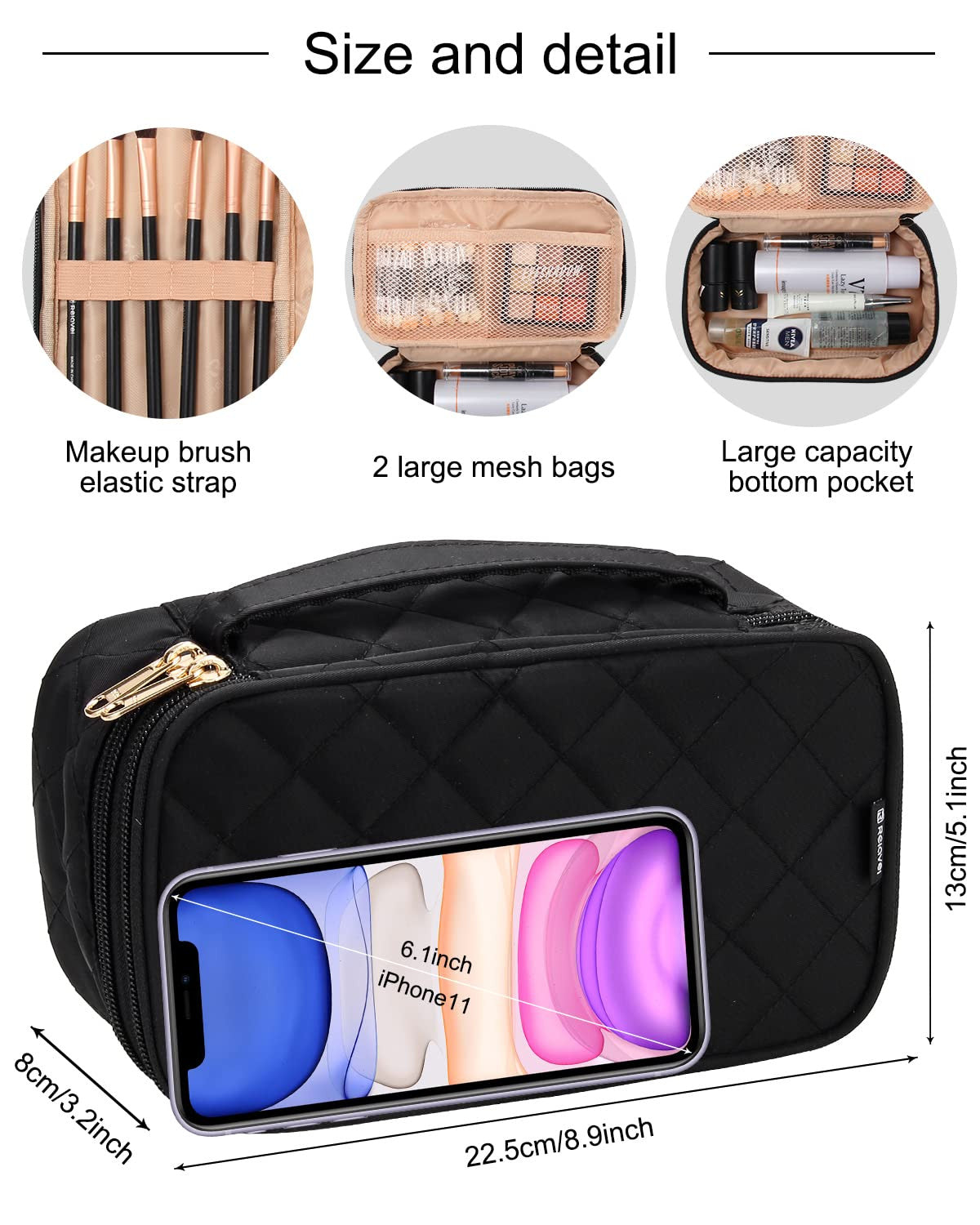 Travel Makeup Bag with Multiple Compartments, Waterproof Small Cosmetic Organizer for Women