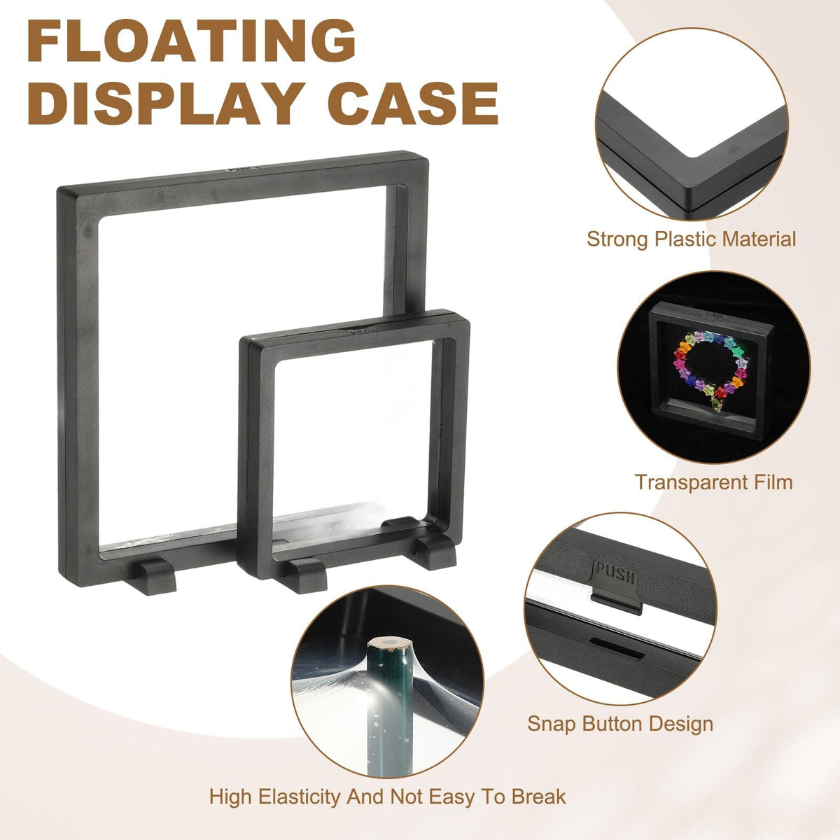 Floating Display Case Set for Jewelry Coins Medals - Black 4 Pack 5.5 Inch